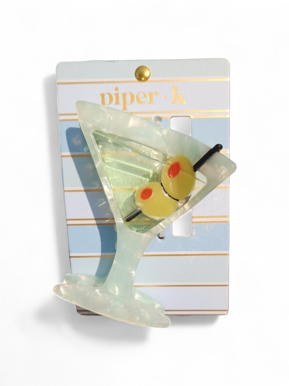 Piper K Martini Glass Hair Clip Olive Detail
